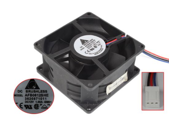 Picture of Delta Electronics AFB0812SHE Server - Square Fan SM01, sq80x80x38, 3-wire, 12V 1.00A