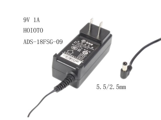 Picture of HOIOTO ADS-18FSG-09 AC Adapter 5V-12V 9V 1A, 5.5/2.5mm, US 2P Plug, New
