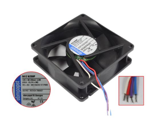 Picture of ebm-papst 8412 N/2GHP Server - Square Fan sq80x80x25, 4-wire,12V 3.0W