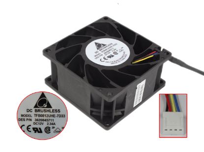 Picture of Delta Electronics TFB0812UHE Server - Square Fan -7D33, sq80x80x38mm, DC 12V 2.34A, 4-wire