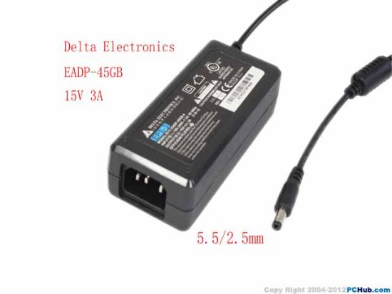Picture of Delta Electronics EADP-45GB A AC Adapter- Laptop 15V 3A, Barrel 5.5/2.5mm, IEC C14
