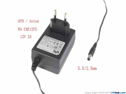 Picture of APD / Asian Power Devices WA-24E12FG AC Adapter 5V-12V 12V 2A, 5.5/2.5mm, EU 2P Plug, New