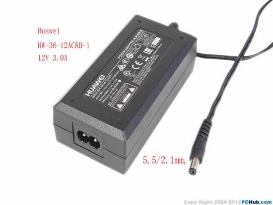 Picture of Huawei HW-36-12AC8D-1 AC Adapter 5V-12V 12V 3.0A, Barrel 5.5/2.1mm, 2-Prong， New