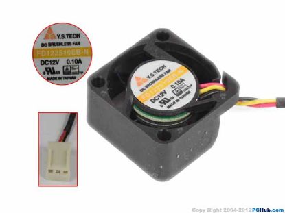 Picture of Y.S TECH FD122510EB-N Server-Square Fan DC 12V 0.10A, 25x25x10mm, 3-Wire