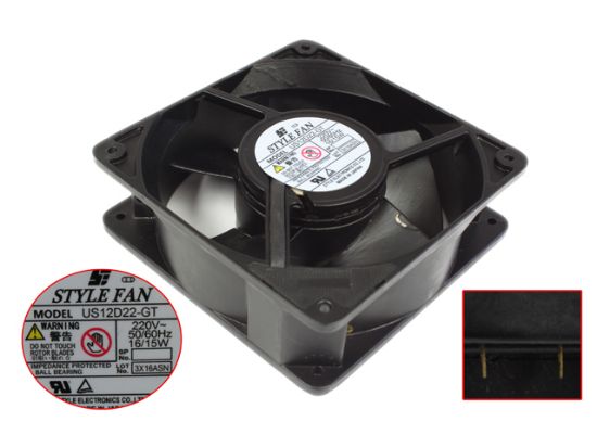 Picture of STYLE FAN US12D22-GT Server - Square Fan 220V16W, Alum, sq120x120x38mm, Insertion