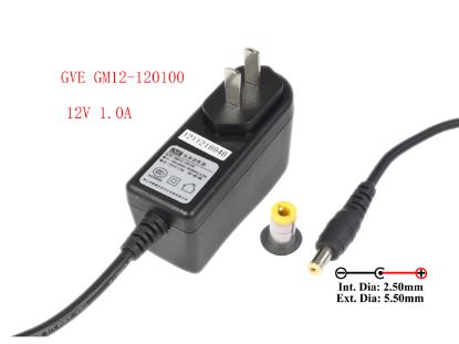 Picture of GVE GM12-120100 AC Adapter- Laptop 12V 1.0A, Barrel 5.5/2.5mm, US 2-Pin Plug