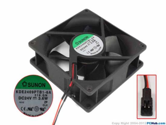 Picture of SUNON KDE2409PTB1-6 Server - Square Fan 318.GN, sq92x92x25mm, DC 24V 3.6W, w40x2x2