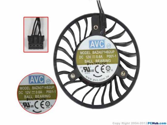Picture of AVC BAZA0714B2UP Server - Frameless / GPU Fan P0011, 12V 0.60A, W80x4x4, D63xC35, Black, Framed,