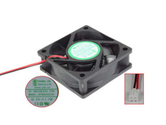 Picture of Young Lin DFB602024H Server - Square Fan 24V1.70W, sq60x60x20mm, 2W