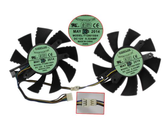 Picture of Everflow T128015SH Server - Frameless / GPU Fan T128015SH, 2Fans, 35mm, 7-Wire 4-Pin Connector