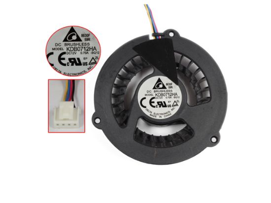 Picture of Delta Electronics KDB0712HA Server - Frameless / GPU Fan BQ12, 12V 0.70A, W100x4x4, D60xC53, Black, Blower