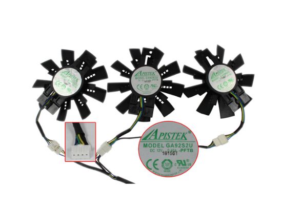 Picture of APISTEK / Rotek GA92S2U Server - Frameless / GPU Fan PFTB,  PFTA, 12V 0.46A, W160x4x4, D87xC82x28, Black, 3 Fa