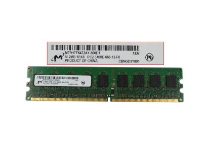 Picture of Micron MT9HTF6472AY-800D1 Server DDR2-800 512MB, DDR2-800, ECC, PC2-6400E, MT9HTF6472AY-800D