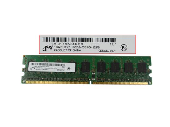 Picture of Micron MT9HTF6472AY-800D1 Server DDR2-800 512MB, DDR2-800, ECC, PC2-6400E, MT9HTF6472AY-800D