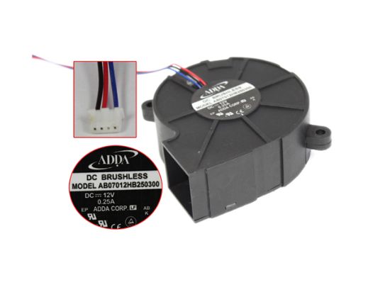 Picture of ADDA AB07012HB250300 Server - Blower Fan bw70x70x25, w100x3x4P, DC 12V 0.25A