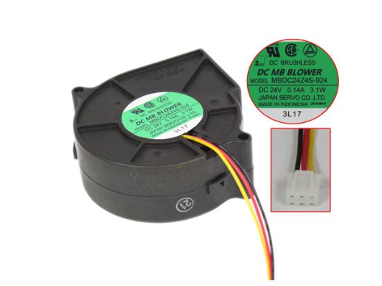 Picture of Japan Servo MBDC24Z4S-924 Server - Blower Fan sq75x75x30, 3-wire, 24V 0.14A