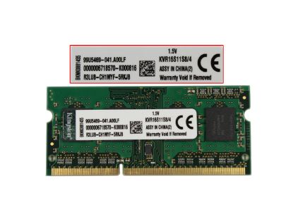 Picture of Kingston KVR16S11S8/4 Laptop DDR3-1600 4GB, DDR3-1600, PC3-12800S, KVR16S11S8/4, Laptop