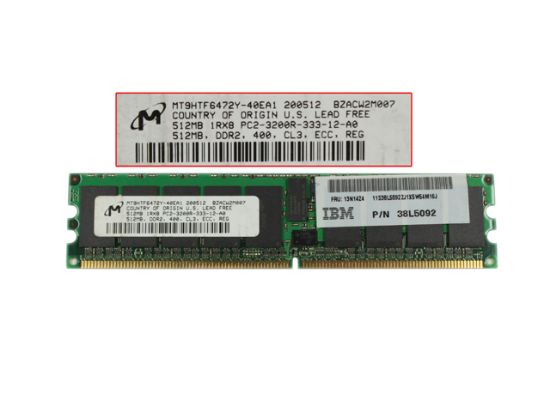 Picture of Micron MT9HTF6472Y-40EA1 Server DDR2-400 512MB, DDR2-400, ECC, PC2-3200R, MT9HTF6472Y-40EA1