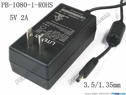 Picture of LITE-ON PB-1080-1-ROHS AC Adapter 5V-12V 5V 2A, Barrel 3.5/1.35mm, US 2-Pin Plug