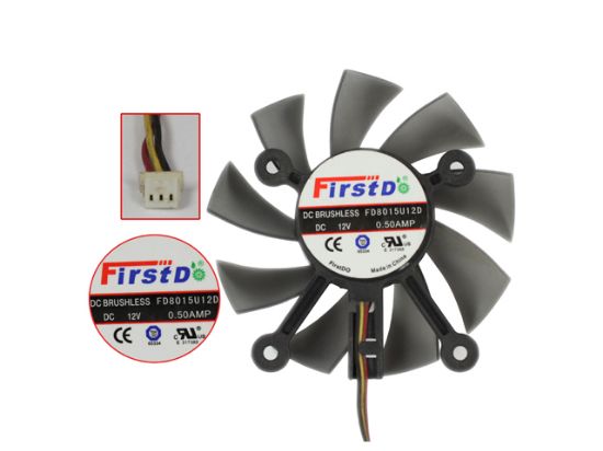 Picture of Firstd FD8015U12D Server - Frameless / GPU Fan 12V 0.50A, W80x3x3, D75xC43, BlackT, 4H