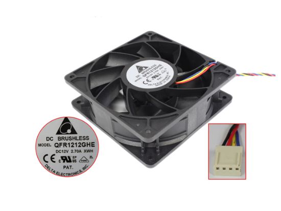 Picture of Delta Electronics QFR1212GHE Server - Square Fan XWH, sq120x120x38, 4w, DC 12V 2.7A
