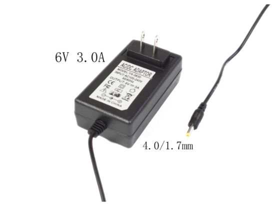 Picture of OEM AC Adapter 5V-12V  YX-0630, 6V 3.0A, Barrel 4.0/1.7mm, US 2-Pin Plug