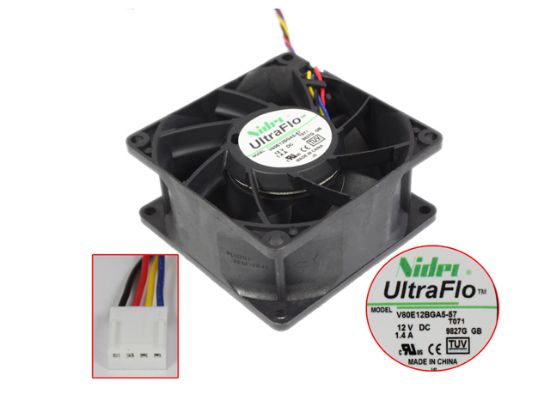 Picture of Nidec V80E12BGA5-57 Server - Square Fan T071, sq80x80x38mm, 4-wire, 12V 1.4A