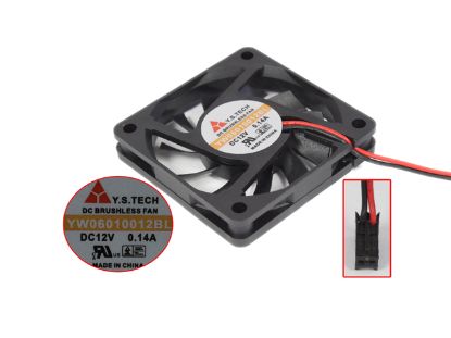 Picture of Y.S TECH YW06010012BL  Server - Square Fan sq60x60x10, w80x2x2P, DC 12V 0.14A