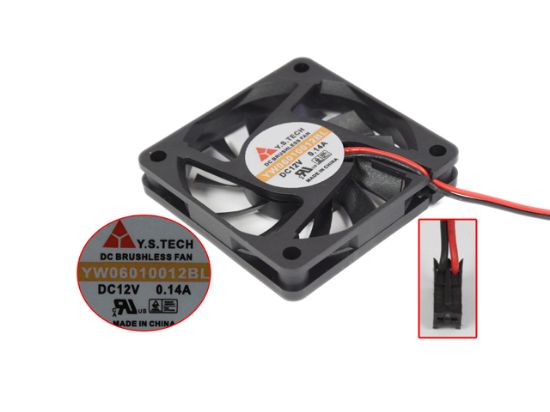 Picture of Y.S TECH YW06010012BL  Server - Square Fan sq60x60x10, w80x2x2P, DC 12V 0.14A