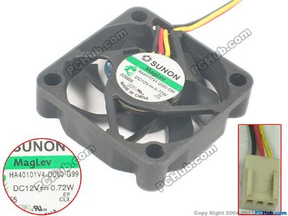 Picture of SUNON HA40101V4-Q000-G99,   Server - Square Fan 12V 0.72W, sq40x40x10mm 3-wire 3-pin