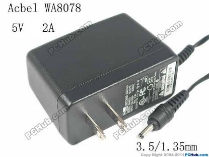 Picture of Acbel Polytech WA8078 AC Adapter - NEW Original 5V 2A, 3.5/1.35mm, US 2-Pin Plug, New