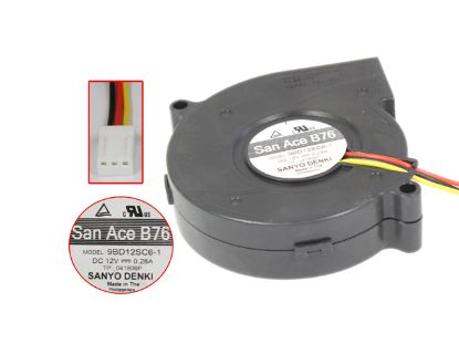 Picture of Sanyo Denki 9BD12SC6-1 Server - Blower Fan BF76x70x20, w3, 12V 0.28A