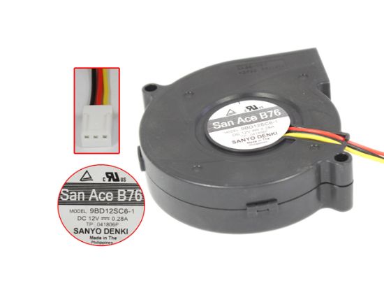 Picture of Sanyo Denki 9BD12SC6-1 Server - Blower Fan BF76x70x20, w3, 12V 0.28A