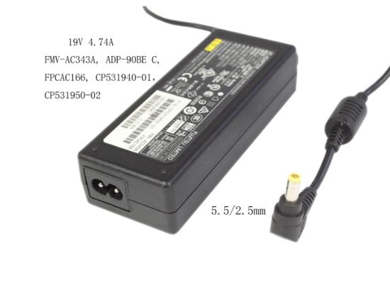 Picture of Fujitsu AC Adapter (Fujitsu) AC Adapter- Laptop FMV-AC343A, ADP-90BE C, 19V 4.74A, 5.5/2.5mm, 2P
