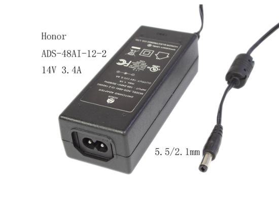 Picture of Honor ADS-48AI-12-2 AC Adapter 13V-19V 14V 3.4A, 5.5/2.1mm, 2P, New