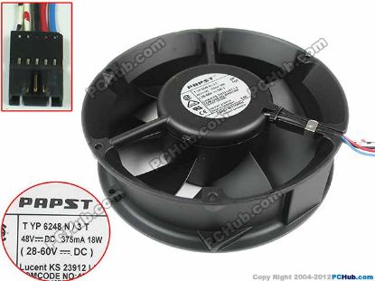 Picture of ebm-papst TYP 6248 N/3T Server - Round Fan dia172x172x50mm, w180x5x5, 48V 18W
