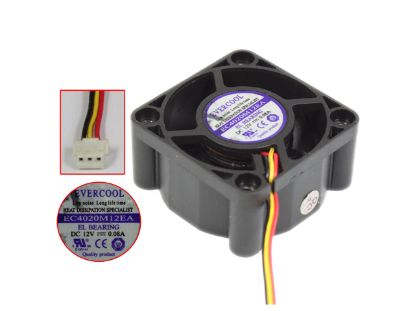 Picture of EverCool EC4020M12EA Server - Square Fan sq40x40x20mm, w70x3x3, 12V 0.08A