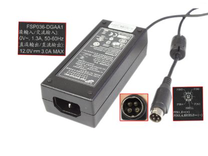 Picture of FSP Group Inc FSP036-DGAA1 AC Adapter 5V-12V 12V 3A, 4P P1&4=V+, C14