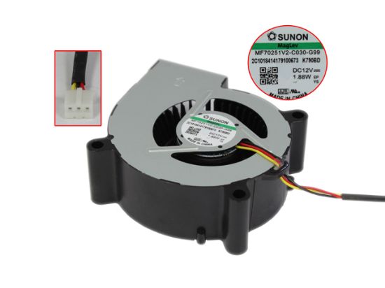 Picture of SUNON MF70251V2 C030-G99 Server - Blowner Fan sq70x70x25, w80x3x3, DC 12V 1.88W, "New"