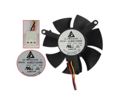 Picture of Delta Electronics AUB0512HHB Server - Frameless / GPU Fan BJ38, DC 12V 0.27A, W60x3x3, Black