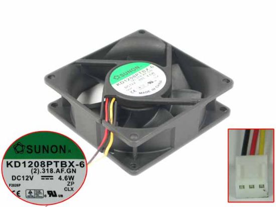 Picture of SUNON KD1208PTBX-6 Server - Square Fan (2).318.AF.GN, sq80x80x25mm, 3-wire, 12V 4.6A