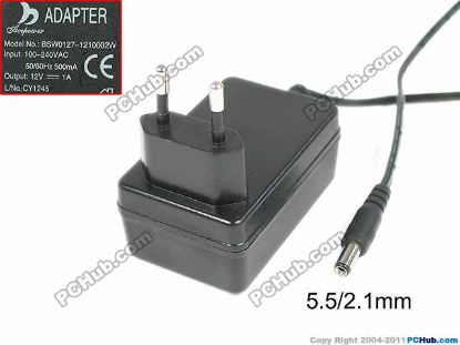 Picture of PCH OEM Power AC Adapter - Compatible 12V 1A, Barrel 5.5/2.1mm, EU 2-Pin Plug