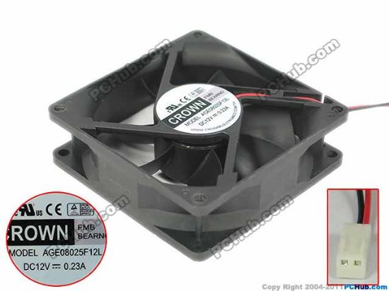 Picture of CROWN AGE08025F12L Server - Square Fan sq80x80x25mm, 2-wire, 12V 0.23A