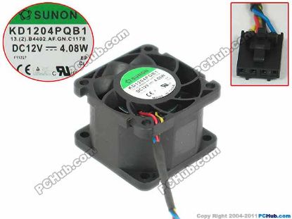 Picture of SUNON KD1204PQB1 Server - Square Fan 13. (2).B4402.AF.GN.C1178, DC12V4.08W, 40x40x28mm,