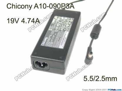 Picture of Chicony A10-090P3A AC Adapter- Laptop 19V 4.74A, Barrel 5.5/2.5mm , 3-Prong, New