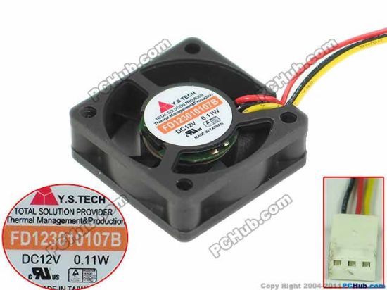 Picture of Y.S TECH FD123010107B Server - Square Fan sq30x30x10, w60x3x3, 12V 0.11A