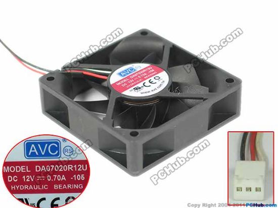 Picture of AVC DA07020R12U Server - Square Fan -105, 12V0.70A, sq70x70x20mm, 3W