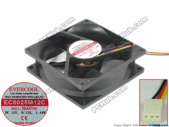 Picture of EverCool EC8025M12C Server - Square Fan 12V0.12A, sq80x80x25mm, 3W