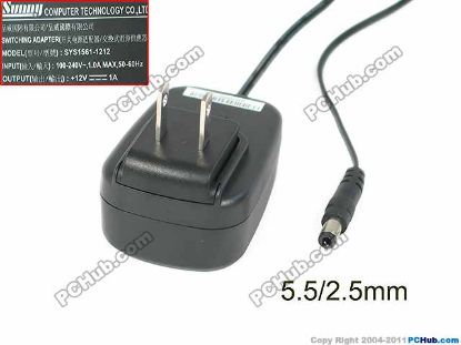Picture of Sunny SYS1561-1212 AC Adapter 5V-12V 12V 1A, 5.5/2.5mm, US 2P Plug, New