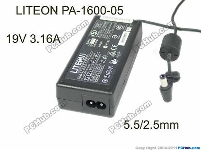 Picture of LITE-ON PA-1600-05 AC Adapter- Laptop 19V 3.16A, Barrel 5.5/2.5mm, 2-Prong, New